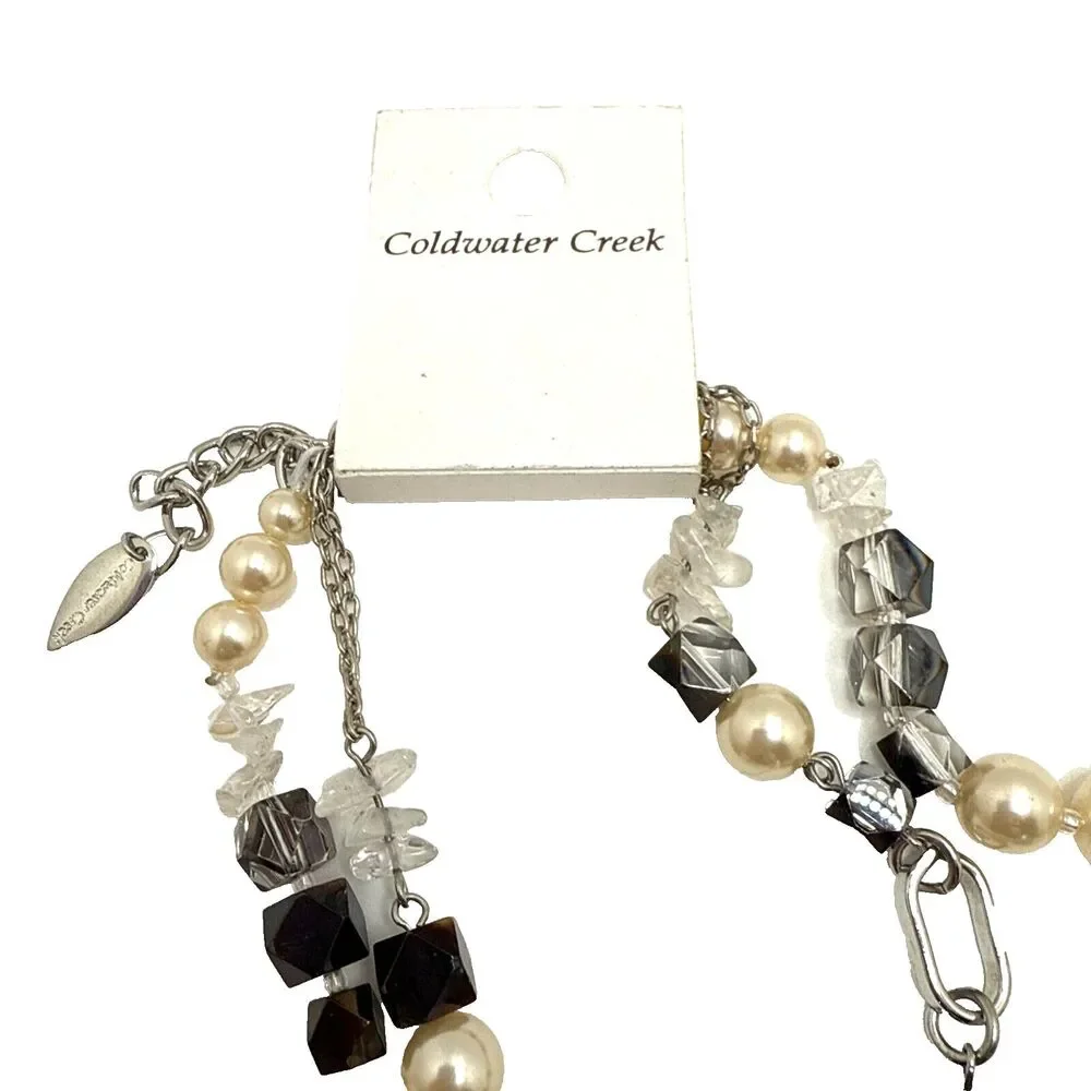 NEW Coldwater Creek DOUBLE PEARL FROST Necklace Genuine Stone Statement NWT 34